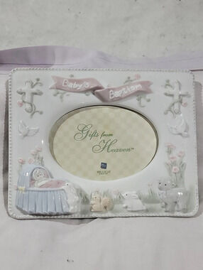 Russ Gifts from Heaven Baby's Blessing Baby Picture Frame White & Pink 3D NWOT